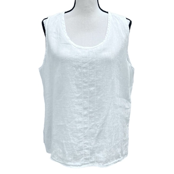 FLAX WHITE LINEN FUNDAMENTAL TANK TOP WITH STITCHING DOWN FRONT - Picture 1 of 12
